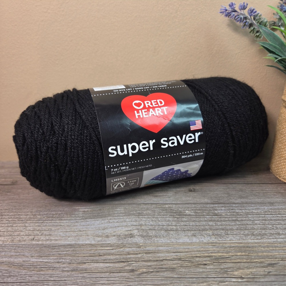 Red Heart Super Saver Yarn Black 0312 Medium 4 Worsted 7oz Acrylic New Knitting